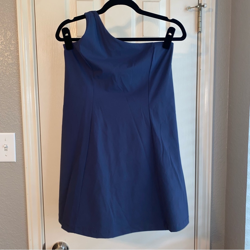 EUC Outdoor Voices One Shoulder Dress with Bodysuit in Navy, Size Medium